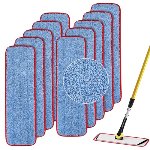 Replacement Microfiber Pad for Rubbermaid Commercial 18.5 Inch Mop Head - 10 Pack Wet & Dry Commercial Cleaning Refills Reusable Mop Refills Fit for Any Microfiber Flat Mop System 18.5" - color: Red&blue-10 Packs