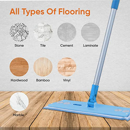 Superio Miracle Mop Set 2 Pack, Microfiber Flat Mop Wet and Dust Mop for Vinyl Plank, Hardwood, Laminate, Tile Flooring, Wall, with Aluminum Telescopic Handle, and Microfiber Mop Pad, Blue - size: Full Mops-2