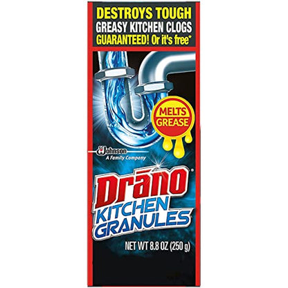 Drano Kitchen Granules Drain Clog Remover and Cleaner, Unclogs blockage from Grease or Cooking Oil, 8.8 oz - size: 8.8 Oz (Pack of 1)