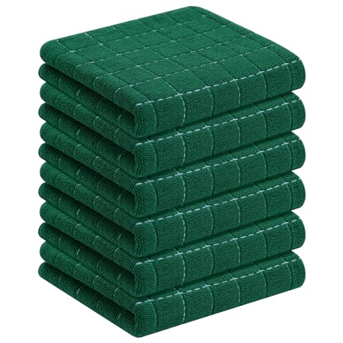 Homaxy 100% Cotton Terry Kitchen Towels(Dark Green, 13 x 28 inches), Checkered Designed, Soft and Super Absorbent Dish Towels, 6 Pack - color: Dark Green, size: 13 X 28 - 6 Pack