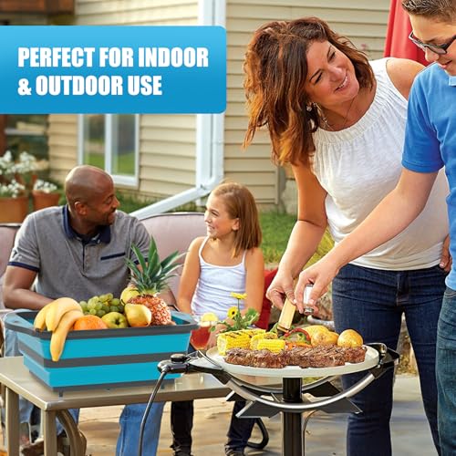 HI NINGER BBQ Prep Tub with Lid, Collapsible Camping Sink with Colander, Cutting Board & Knife Set for Grilling, Smoking & Outdoor Cooking, Collapsible Wash Basin for RV Camping Essentials - color: Blue grey