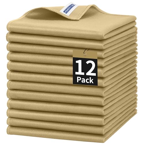 Microfiber Cleaning Cloth, 12 Pack Window Glasses Cleaning Cloth, Reusable Lint-Free Streak Free Polishing Cloth Wipes for Stainless Steel, Eyeglass, Mirror, Screen & Lense,12"*12" Beige - color: Beige, size: 12" x 12"