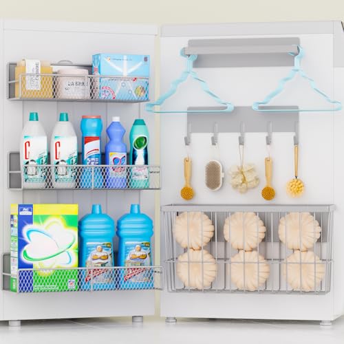 DTUQYX Laundry Organizer with Hanger 6-Pack, Magnetic Shelves for Washing Machine, Magnetic Refrigerator Shelves, Magnet Holder & Baskets, Metal Storage System for Laundry Room, Grey - color: Grey, size: Large 6-Pack (11.3"-13.8")