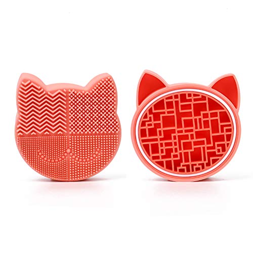 Silicon Makeup Brush Cleaner Mat with Drying Holder - Portable Cat Shaped Cosmetic Brush Cleaner Pad - New Orange - color: New Orange