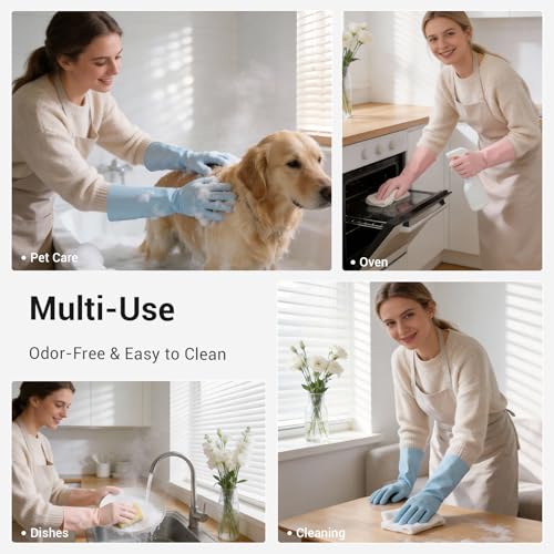 ThxToms 2 Pair Nitrile Dishwashing Cleaning Gloves,with Cotton Flocked Liner,Skin-Friendly & Anti-Slip Design,Y&P - size: Small
