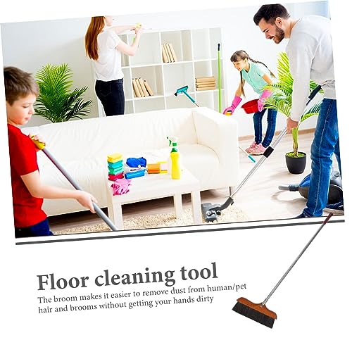 SECFOU Stainless Steel Handle Long Handle Broom Soft Bristle Office Broom Sweeper Dust Remover