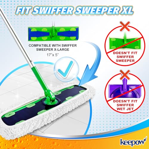 KEEPOW Reusable XL Wet Refills Compatible with Swiffer Sweeper XL, X-Large Dry Sweeping Cloths, Wet Mopping Cloths, Washable Microfiber XL Mop Pads Refills for Surface/Hardwood Floor Cleaning, 4 Pack - size: 4 Pack, White