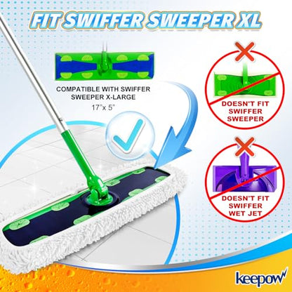 KEEPOW Reusable XL Wet Refills Compatible with Swiffer Sweeper XL, X-Large Dry Sweeping Cloths, Wet Mopping Cloths, Washable Microfiber XL Mop Pads Refills for Surface/Hardwood Floor Cleaning, 4 Pack - size: 4 Pack, White