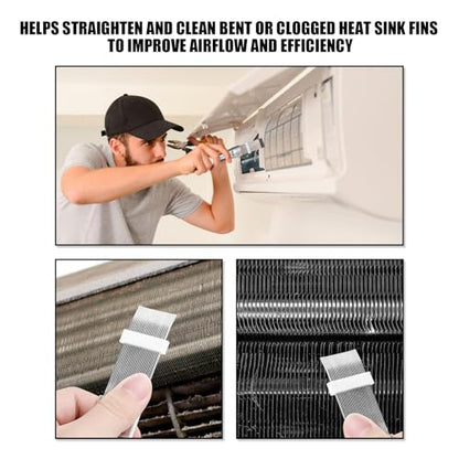 Gosknor 2pcs Air Conditioner Condenser Cleaning Tools, Double-Sided AC Evaporator Coil Fin Cleaning Brush & Stainless Steel AC Fin Comb for HVAC System Refrigerator Evaporator Radiator Condenser