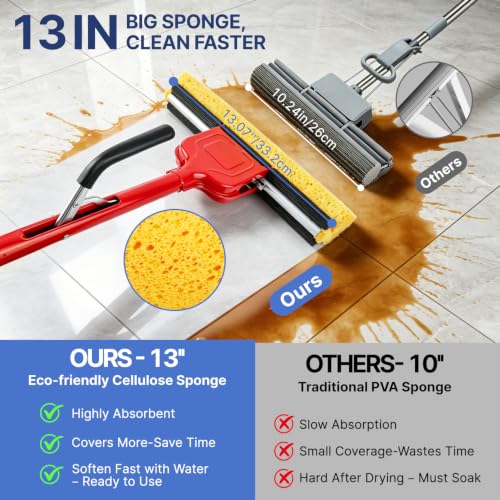 Replacement Mop Heads 4 Pack, Super Absorbent Cellulose Sponge Refills for Flat Floor Cleaning, Compatible with Wood, Tile & Laminate Floors - size: 4 heads
