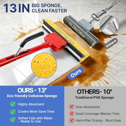 Replacement Mop Heads 4 Pack, Super Absorbent Cellulose Sponge Refills for Flat Floor Cleaning, Compatible with Wood, Tile & Laminate Floors - size: 4 heads