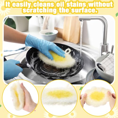 6 Piecs Fun Daisy Shape Dish Sponge Gifts Dual Sided Non Scratch Daisy Dish Washing Scrubbers, Reusable Household Cleaning Kitchen Tools for Dishwashing Washing Dishes Cookware Spring Kitchen Decor - style: Daisy