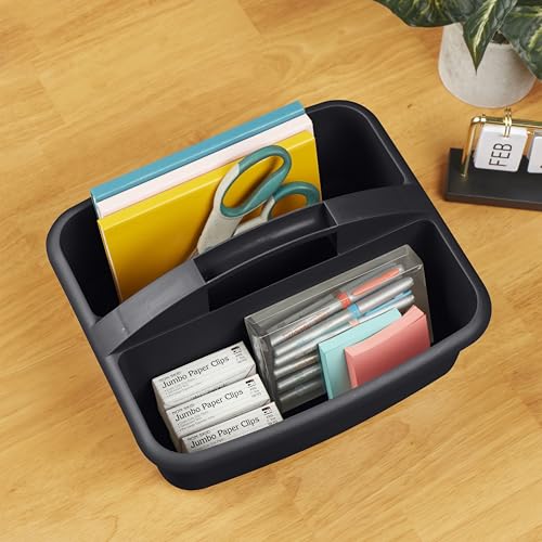 ECR4Kids 2-Compartment Large Plastic Caddy, Multipurpose Organization, Black, 6-Pack - color: Black