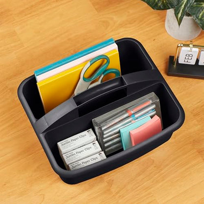 ECR4Kids 2-Compartment Large Plastic Caddy, Multipurpose Organization, Black, 6-Pack - color: Black