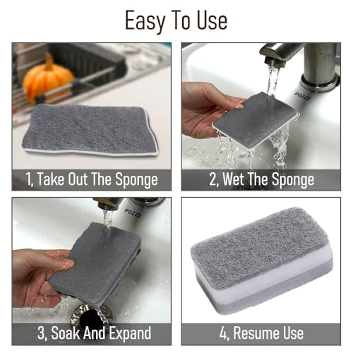 Non Scratch Scrub Sponge, 5PCS-Sponges for Dishes, Sponges Kitchen, Cleaning Sponge, Cleans Fast Without Scratching, Stands Up to Stuck-on Grime, 3 Layers of Rounded Edges