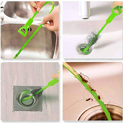 Drain Clog Remover - Gutter Cleaning Tools Drain Cleaner for Toilet Sewer Shower Kitchen Bathroom Tub Clogged Drains Opener Cleaning Tool, Flexible Grabber Claw Pick Up Reacher (7-in-1) - color: Green 6+1