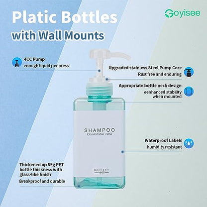 Refillable Shampoo and Conditioner Bottles for Shower Wall,Shampoo and Conditioner Dispenser with Pump No Drill (3 Bottles-Teal) - color: 3 Bottles-teal