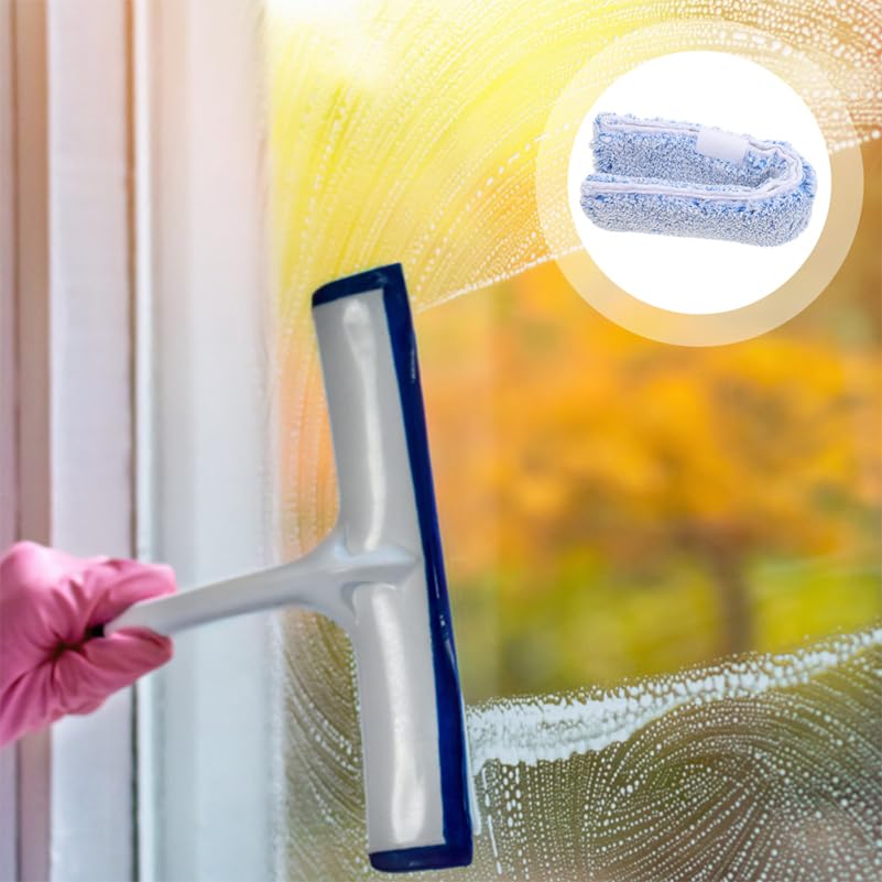 OUNONA Replacement Window Scrubber Pads 4-Pack Reusable Microfiber Squeegee Sleeves for Window Cleaning Bathroom Mirrors Tabletops 14.17X2.75X1.57 Inch