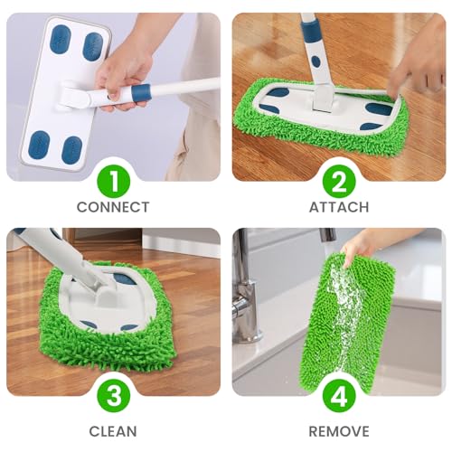 Reusable Microfiber Floor Mop System, Wet & Dry Sweeper Kit, Includes 1 Sweeper Handle, 3 Washable Chenille Mop Pads, Dry & Wet Use for Hardwood, Tile, and Laminate Floor, Blue - color: Blue