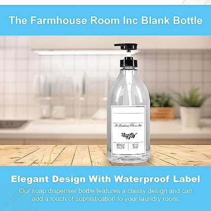 The Farmhouse Room Inc. Soap Dispenser Bathroom - Pump Bottle Dispenser for Laundry Detergent Liquid - BPA Free & PET Plastic 1/2 Gallon Bottle with Waterproof Label for Household Products - 64oz - style: Blank Labeled Bottle