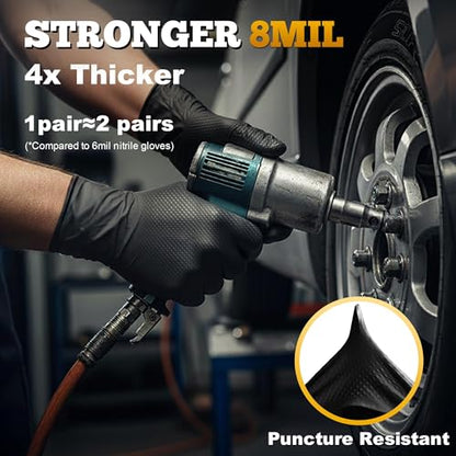 TitanFlex Heavy Duty Black Industrial Nitrile Gloves with Raised Diamond Texture, Latex Free (6mil/8mil) - color: 03 8mil (1000ct), size: Small