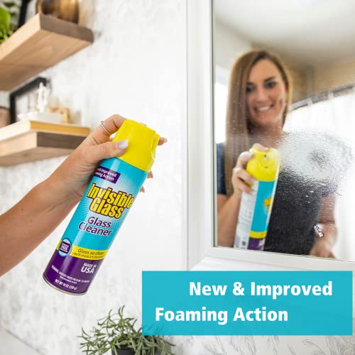 Invisible Glass 91160-2PK Premium Aerosol Glass and Window Foaming Cleaner Spray – Cleans Glass, Windows, Mirrors, Shower Doors, and More – Streak-Free, Ammonia-Free, Tint-Safe – 19 oz (Pack of 2) - size: 19 Ounce (Pack of 2)