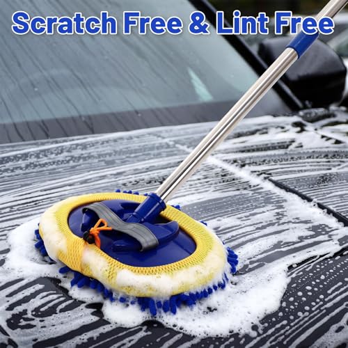 2 Pack 360° Spin Mop with 2 Microfiber Mop Refills, Extendable 63" Stainless Steel Handle for Easy Floor, Ceiling, Wall & Window Cleaning, Household Mops(Blue) - color: Blue