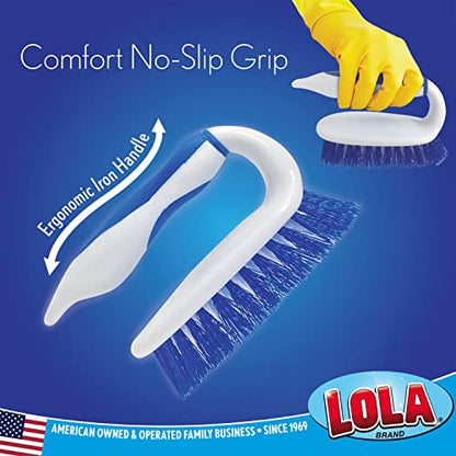 LOLA Iron Shaped Handled Scrub Brush, 3 Pack, Ergonomic Handle, No Slip Grip, Fiber Bristles, Heavy Duty Tile & Floor Cleaner - size: 3 Pack