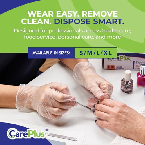 CARE PLUS Latex-Free Vinyl Gloves Clear Medium Size 100 Count | Heavy Duty, Non-Sterile, Powder-Free, Rubber | Food Prep, Kitchen & Cleaning Gloves, Ideal for Professional Use - color: Vinyl Clear, size: Medium