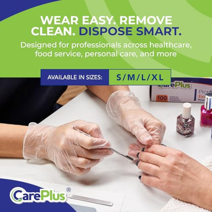 CARE PLUS Latex-Free Vinyl Gloves Clear Large Size 100 Count | Heavy Duty, Non-Sterile, Powder-Free, Rubber | Food Prep, Kitchen & Cleaning Gloves, Ideal for Professional Use - color: Vinyl Clear, size: Large