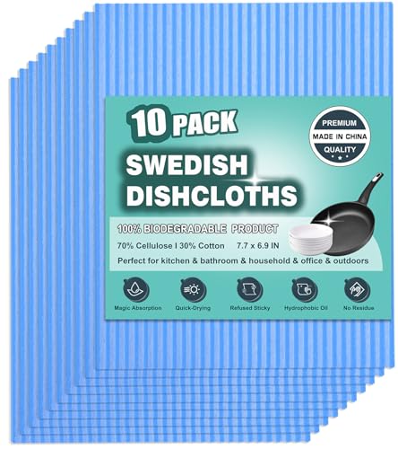METUUTER 10 Packs Swedish Dishcloths, Reusable Kitchen Dishcloths Compostable Cellulose Dish Clothes for Kitchen and Household Use - color: Blue