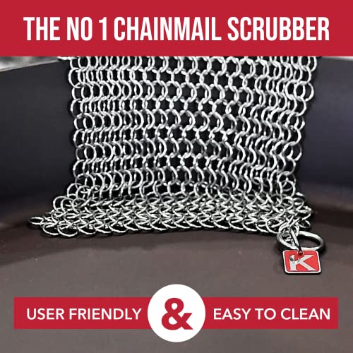Knapp Made CM Scrubber 6" x 6" Small Ring Chainmail Cast Iron Scrubber, Premium Stainless Steel Mesh Cleaner for Pre-Seasoned Pans, Dutch Ovens, Grills and Skillets - size: 6x6 Inch (Pack of 1)