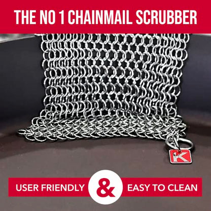 Knapp Made CM Scrubber 6" x 6" Small Ring Chainmail Cast Iron Scrubber, Premium Stainless Steel Mesh Cleaner for Pre-Seasoned Pans, Dutch Ovens, Grills and Skillets - size: 6x6 Inch (Pack of 1)