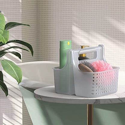 Brookstone Modern Large Portable Shower Caddy with Soft Silicone Carrying Handle, Bathroom Organizer Basket, Plastic Bath Tote and Shower Organizer, Quick Dry Drainage Holes, BPA Free, Clear - color: Clear / Frost