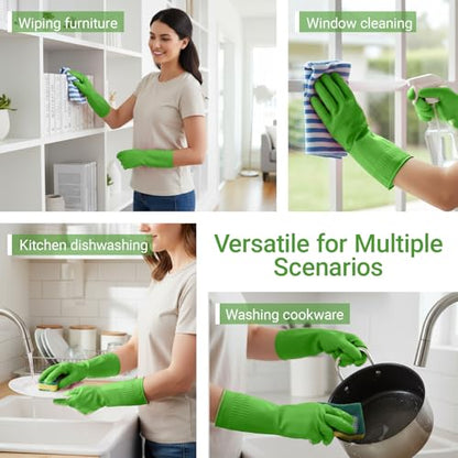1 Pairs Household Rubber Cleaning Gloves, Long Cuff Dishwashing Gloves with Non-Slip Grip for Kitchen, Bathroom - color: Green, size: Medium