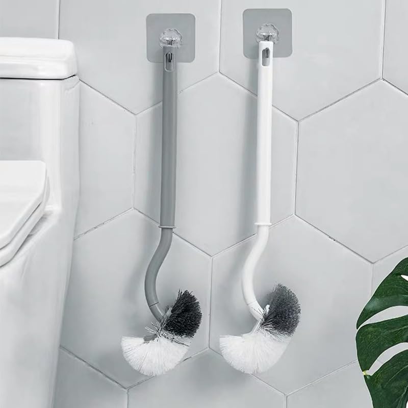 2Pcs Curved Toilet Bowl Brush Without Holder for Bathroom Deep Cleaning, Toilet Brush Durable Under The Rim Household Cleaning Brushes (Gray+White)