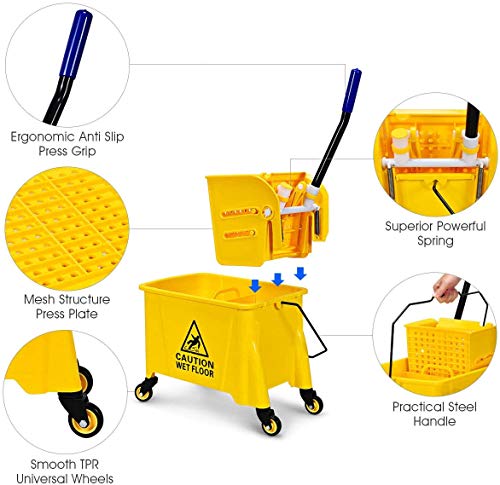 Nightcore Commercial Mop Bucket and Side Press Cleaning Wringer Portable Trolley On Wheels,All-in-one Tandem Floor Cleaning,Wavebrake. Ideal for Household,Commercial (21 Quart) - size: 21 Quart