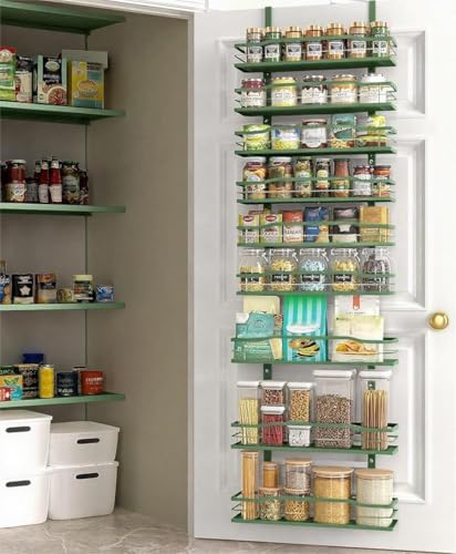 Moforoco Sage Green 9-Tier Over The Door Pantry Organizer, Pantry Organization and Storage, Black Hanging Basket Wall Spice Rack Seasoning Shelves - color: Sage Green, size: 9-Tier Standard