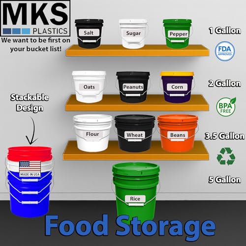 MKS Plastics 5-Gallon Bucket with Airtight Lid – Made in USA, Food Grade BPA Free Plastic, Heavy Duty Multi-Use, Metal Handle with Grip, Stackable Storage – Green, 1 Pack - color: Green, size: 1