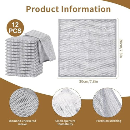 AUGHAD 12 Pcs New Upgrade Steel Wire Dishcloth,Non Scratch Wire Dishcloth for Wet and Dry Use,Powerful Cleaning Non-Scratch Wire Dishcloth Rag for Cookware, Sinks, Dishes, Stove Tops