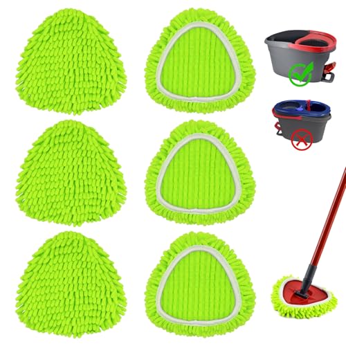 6 Pack Mop Head Replacement Compatiable with Ocedar EasyWring Mop,Mop Heads Refill for Easywring Spin Mop 1 Tank System - Microfiber Chenille, Easy to Replace,Deep Floor Cleaning and Machine Washable - color: Green, size: 6 Pack