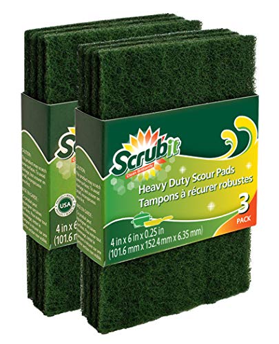 Scouring Pads - Heavy Duty Household Cleaning Scrubber with Non-Scratch Anti-Grease Technology - Reusable Scrubbing Pads – Green, 6 Pack