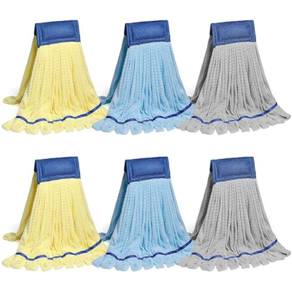 Large Microfiber Tube Mop Heads,Heavy Duty Mop Head,Highly Absorbent,Commercial Mop Head Replacement,Wet Mop Heads Replacement,for Hardwood, Tile, Laminate Floors (Blue Grey Yellow - 6 Pack)