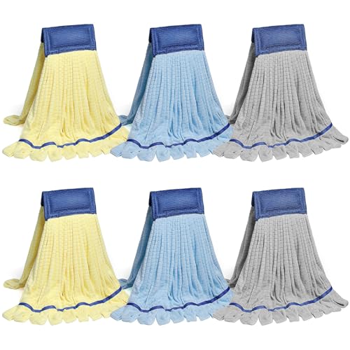 Large Microfiber Tube Mop Heads,Heavy Duty Mop Head,Highly Absorbent,Commercial Mop Head Replacement,Wet Mop Heads Replacement,for Hardwood, Tile, Laminate Floors (Blue Grey Yellow - 6 Pack)