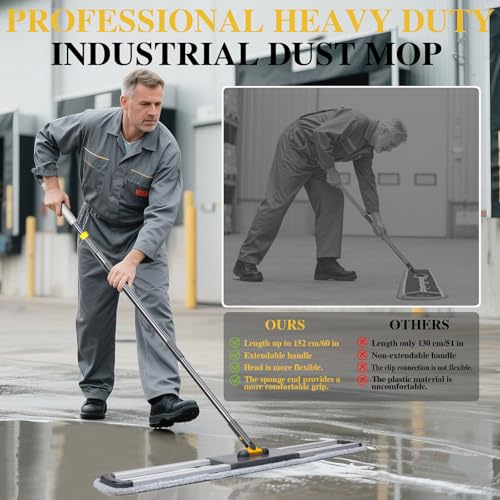 Masthome 36" Commercial Mop, Heavy Duty Industrial Floor Mop with 2 Microfiber Pads, 60" Adjustable Large Dust Mop,Wet Dry Flat Mops for Office Garage Warehouse Factory Mall - color: Grey Large