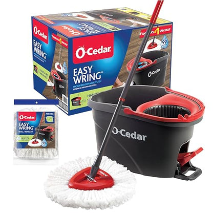 O-Cedar Easywring Microfiber Spin Mop & Bucket Floor Cleaning System with 1 Extra Refill,Red / Gray - color: Easywring Spin Mop & Bucket + 1 Extra Refill