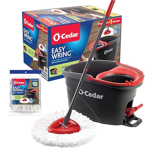 O-Cedar Easywring Microfiber Spin Mop & Bucket Floor Cleaning System with 1 Extra Refill,Red / Gray - color: Easywring Spin Mop & Bucket + 1 Extra Refill