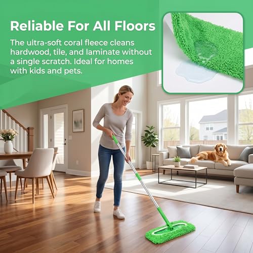 6Pack Washable Coral Fleece Mop Pad Refills for Swiffer Sweeper and 10-12 Inch Flat Mops - Reusable Wet Dry Floor Cloths for Pet Hair and Multi-Surface Cleaning