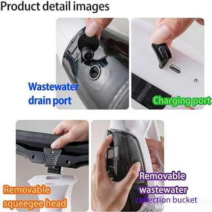 Cordless Window Vacuum Cleaner, Handheld Glass Cleaning Vacuum with 150ml Tank Telescopic Pole Spray Bottle Microfiber Squeegee Adjustable Nozzle for Windows Mirrors Tiles Shower Cleaning