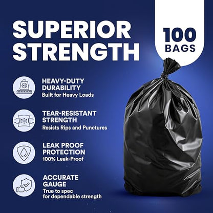 Plasticplace 55-60 Gallon Trash Bags │ 1.5 Mil │ Black Heavy Duty Garbage Can Liners │ 36” x 58” (100 Count) - style: 1.5 mil. - 36" x 58"